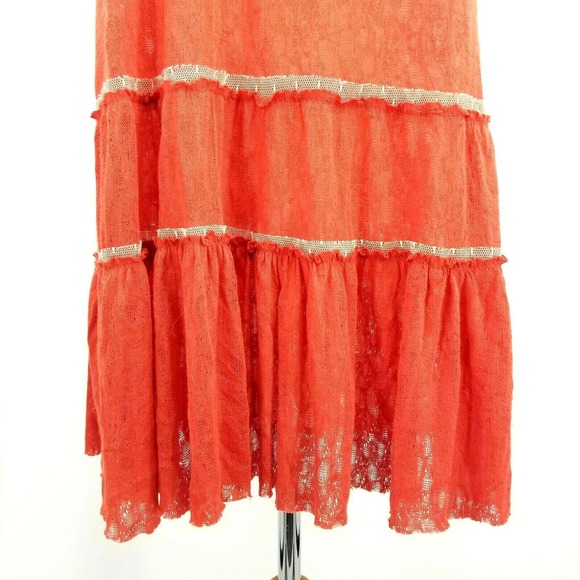 Hem & Thread Lace Net dress Sleeveless Boho Summer Tangerine - Picture 3 of 10